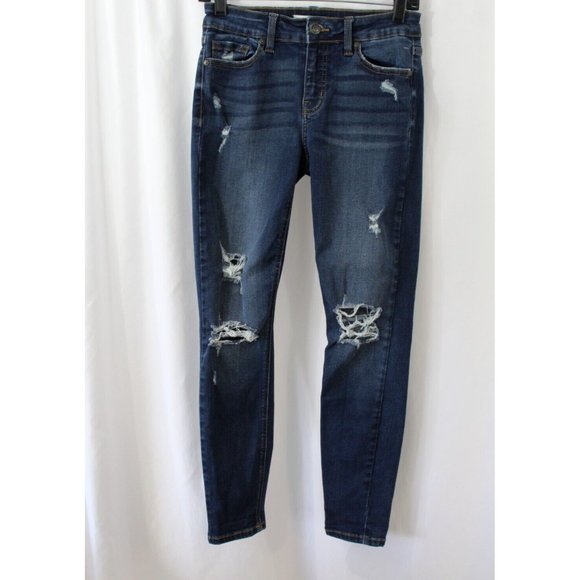 eunina Denim - Eunina Womens Juniors Dark Wash Distressed Jude Mid Rise Skinny Ankle Jeans 3